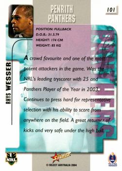 2004 Select Authentic #101 Rhys Wesser Back